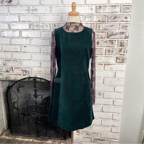 Oasis Dresses & Skirts - Oasis Green Cotton Corduroy Sleeveless A-line Pockets Jumper Mini Dress